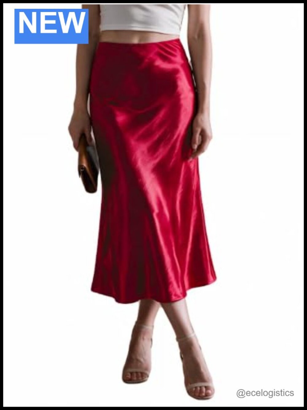 Satin Silky Midi Skirt A-Line High Waisted Elegant